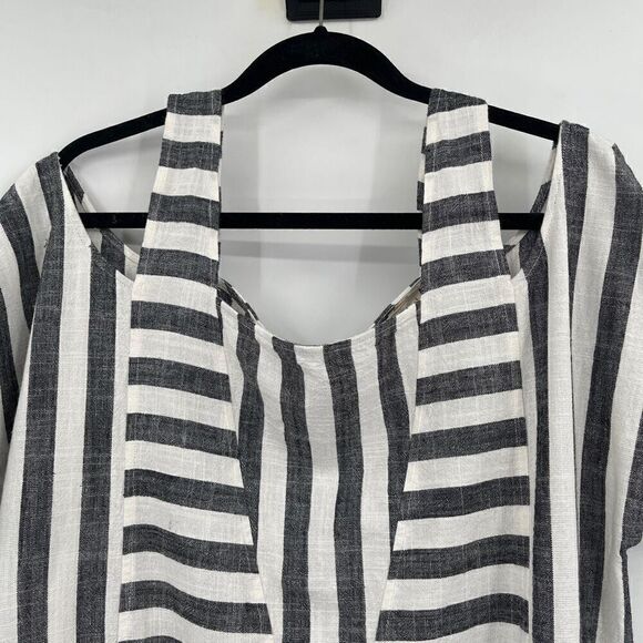 Soft Surroundings Gray White Cold Shoulder Linen Blend Stripe Tunic Blouse Large - Picture 3 of 8